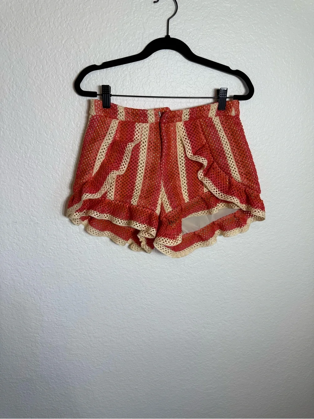 PatBO Orange and Cream Crochet Puff-Sleeve Crop Top & Ruffle Shorts Set - Picture 14 of 16